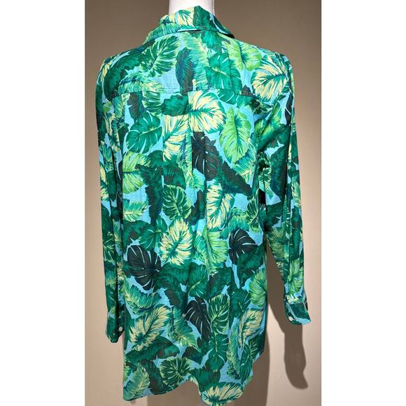 Talbots 100% Cotton Long Sleeve Green Floral Shirt 2X - Picture 2 of 4